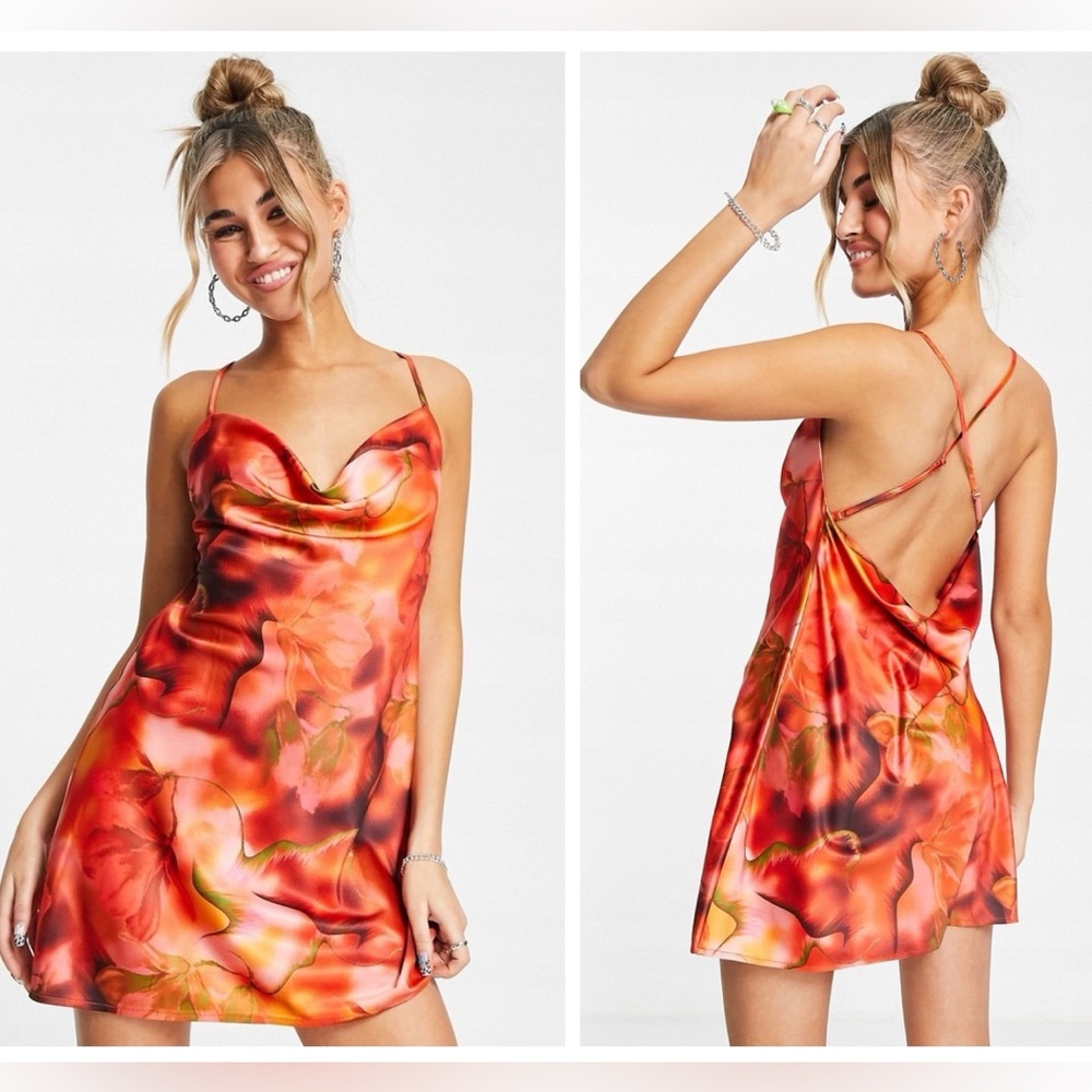3 for $15 AsYou Floral Satin Slip Dress Open Back Mini